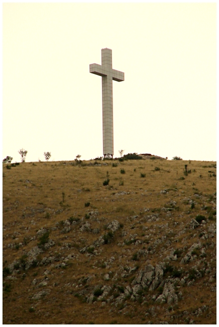 IMG_6842 This large white cross is high up on a hill over Mostar. It is said to have been put up facing the Muslim side in order to annoy them