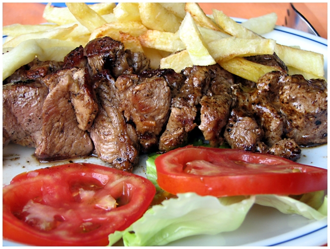IMG_6868 What was supposed to be a steak morphed into a veal kebab on the way to our table (served with fries as cold as the river below)